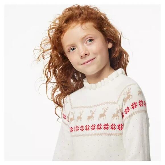 Janie and Jack Fair Isle Reindeer Christmas Poinsettia Sweater Dress 12-24 month - Picture 5 of 7